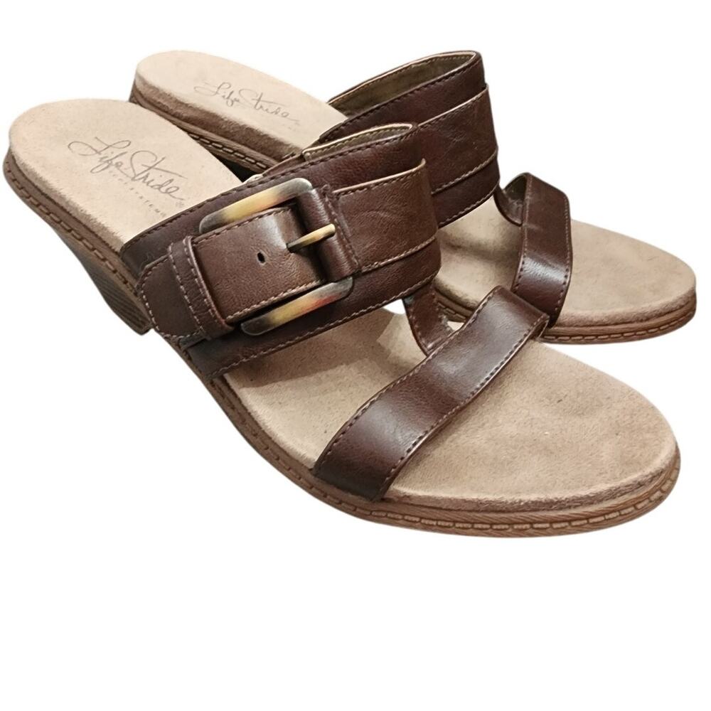 Life Stride Brown Slide Sandals, 7.5